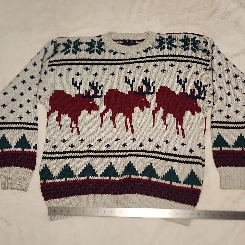 Vintage Holiday Christmas Reindeer Knit Sweater Old Glory Brand Men's Size Large